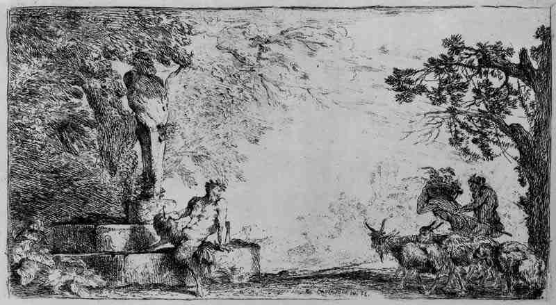 Satyr sitting at the feet of a herm. Giovanni Benedetto Castiglione