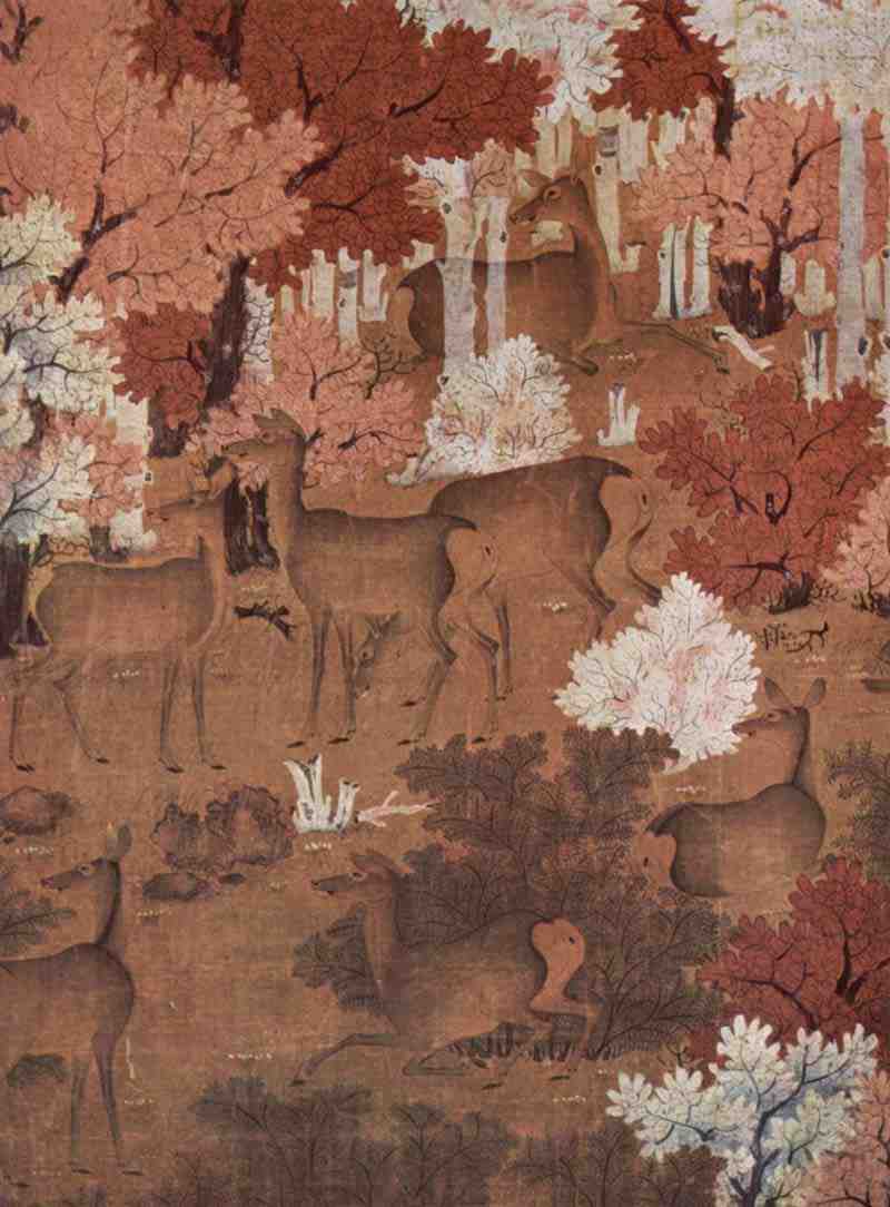 Wildlife between red leafy maple. Chinese painter of the 10th Century (II)