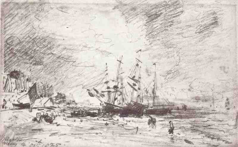 The beach at Brighton with coal ships. John Constable