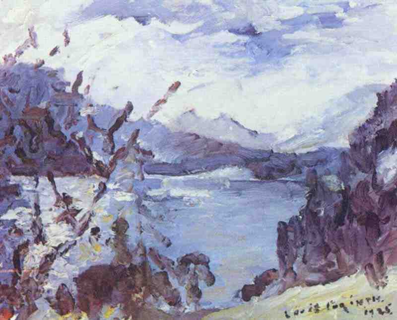 Walchensee with mountain range and bank slope, Lovis Corinth