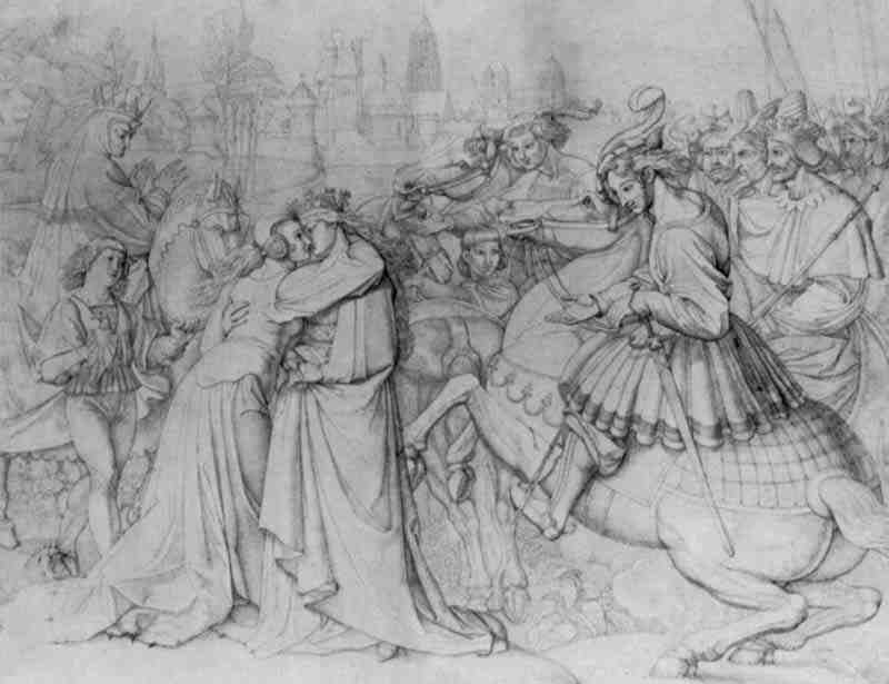 The meeting of the Queens: Ute, Kriemhild and Brunhild, Peter von Cornelius