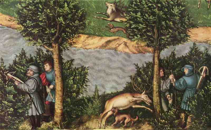 Stag Hunt of Elector Frederick the Wise, detail: Elector Frederick the Wise and the emperor Maximilian, Lucas Cranach the Elder