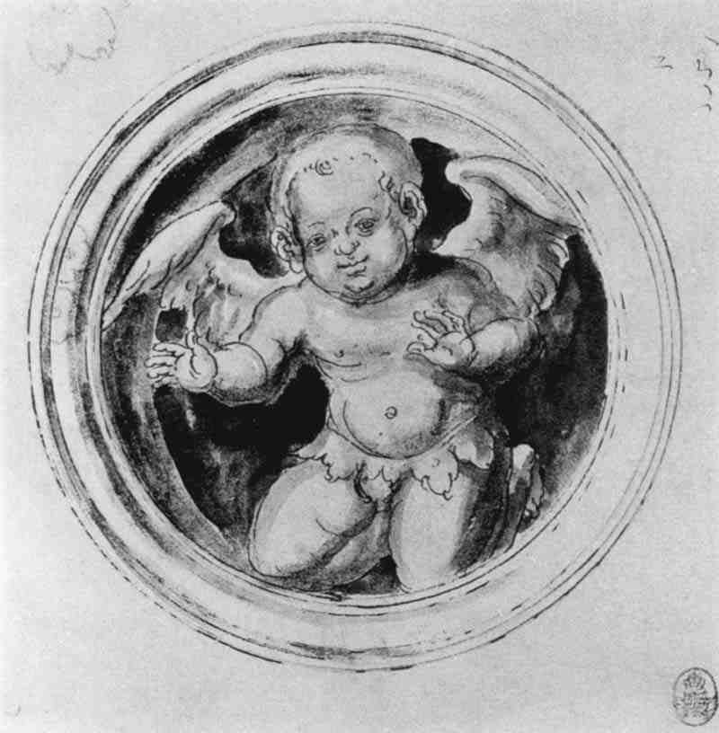 Decorative design, Kneeling putto in Tondo, Lucas Cranach the Elder