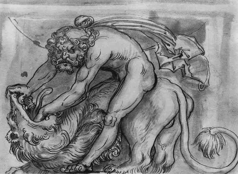Decorative design, Samsons fight with the lion, Lucas Cranach the Elder