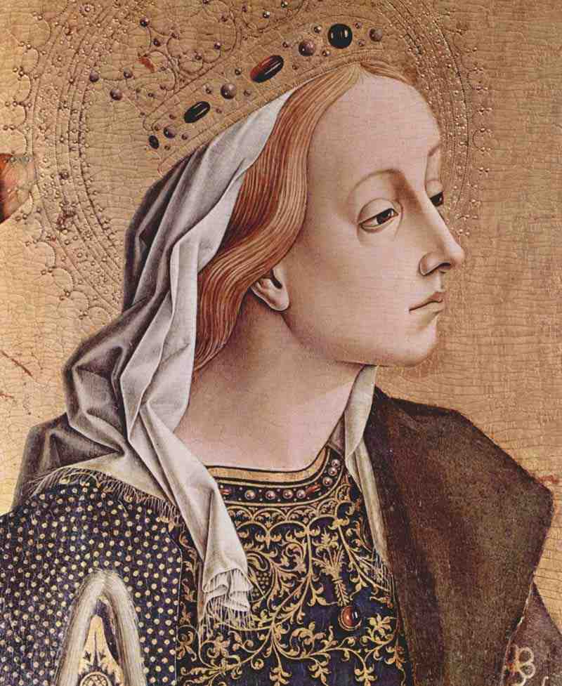 Altarpolyptychon of San Francesco at Montefiore dell 'Aso, left outer panel: St. Catherine of Alexandria, detail. Carlo Crivelli