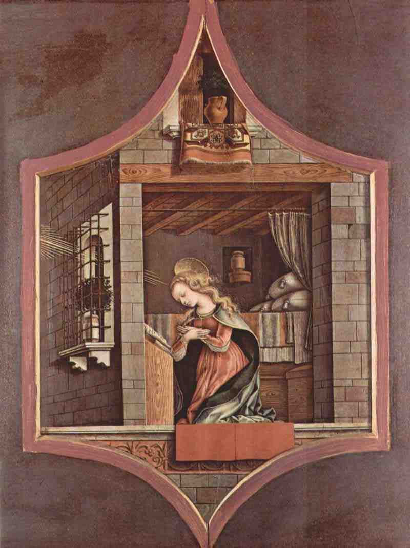 Altar triptych, right top: Virgin of the Annunciation. Carlo Crivelli