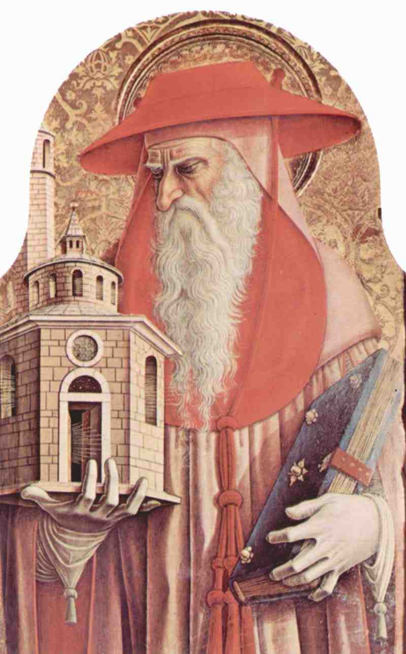 Main altar of the Cathedral of Ascoli, polyptych, inner left top board: St. Jerome. Carlo Crivelli