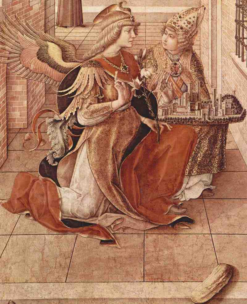 Annunciation with the Emygdius of Ascoli Piceno, detail. Carlo Crivelli