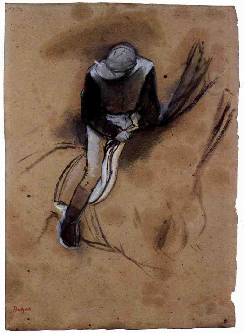 Jockey flexed forward standing in the saddle, Edgar Degas