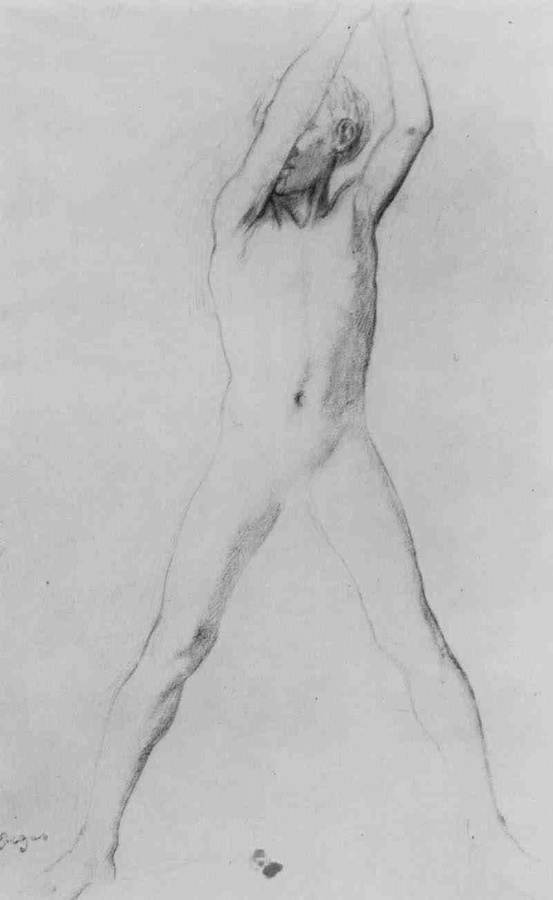 Nude Boy with raised arms and legs spread, Edgar Degas