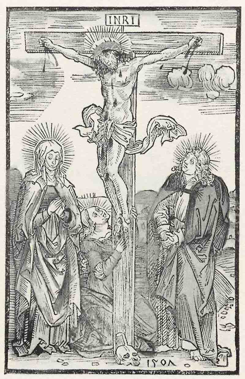 Christ on the Cross with St. Virgin, St. Magdalena and St. John. German master of the first half of the 16th century