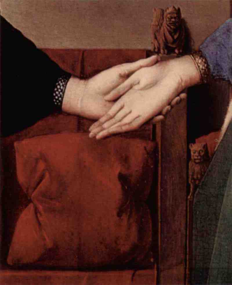 Arnolfini wedding, wedding picture of Giovanni Arnolfini and his Wife Giovanna Cenami, Detail. Jan van Eyck