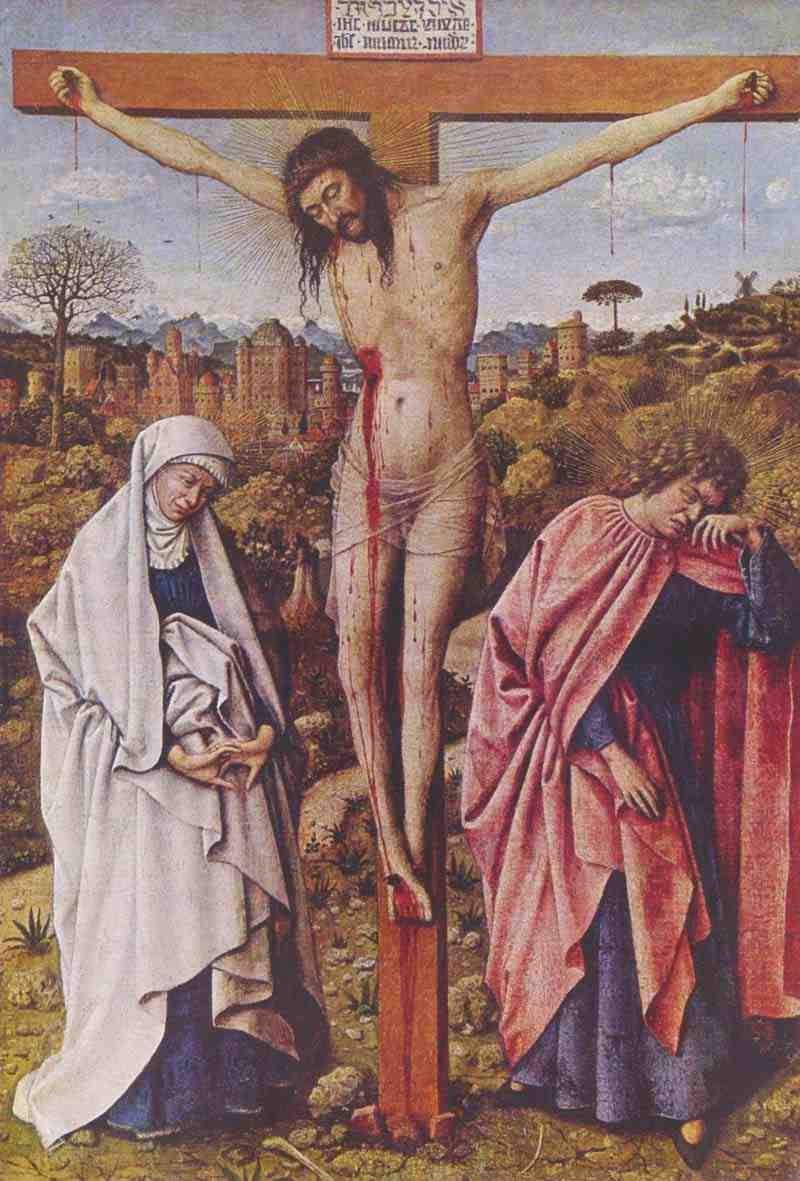 Christ on the cross between Mary and John, Jan van Eyck