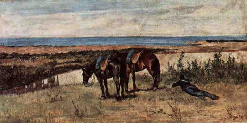 Soldier with two horses on the seashore, Giovanni Fattori