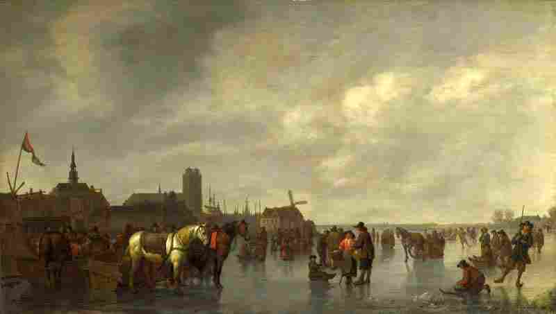 Scene on the Ice outside Dordrecht. Abraham van Calraet