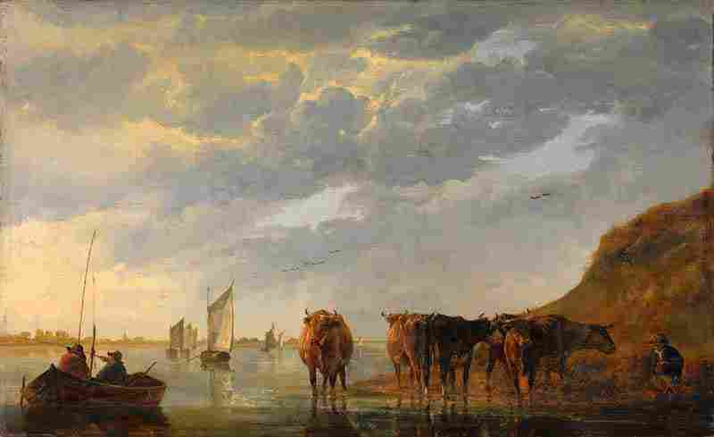A Herdsman with Five Cows by a River. Aelbert Cuyp