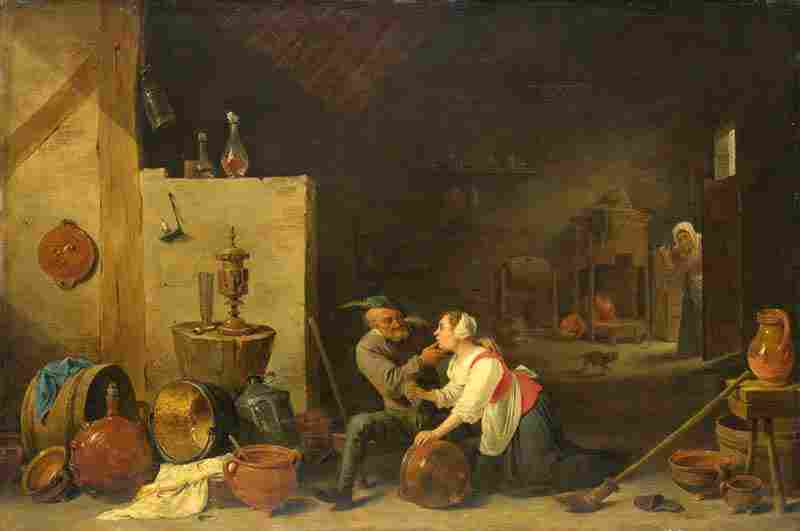 An Old Peasant caresses a Kitchen Maid in a Stable. David Teniers the Younger