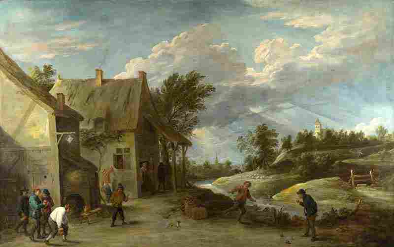 Peasants playing Bowls outside a Village Inn. David Teniers the Younger