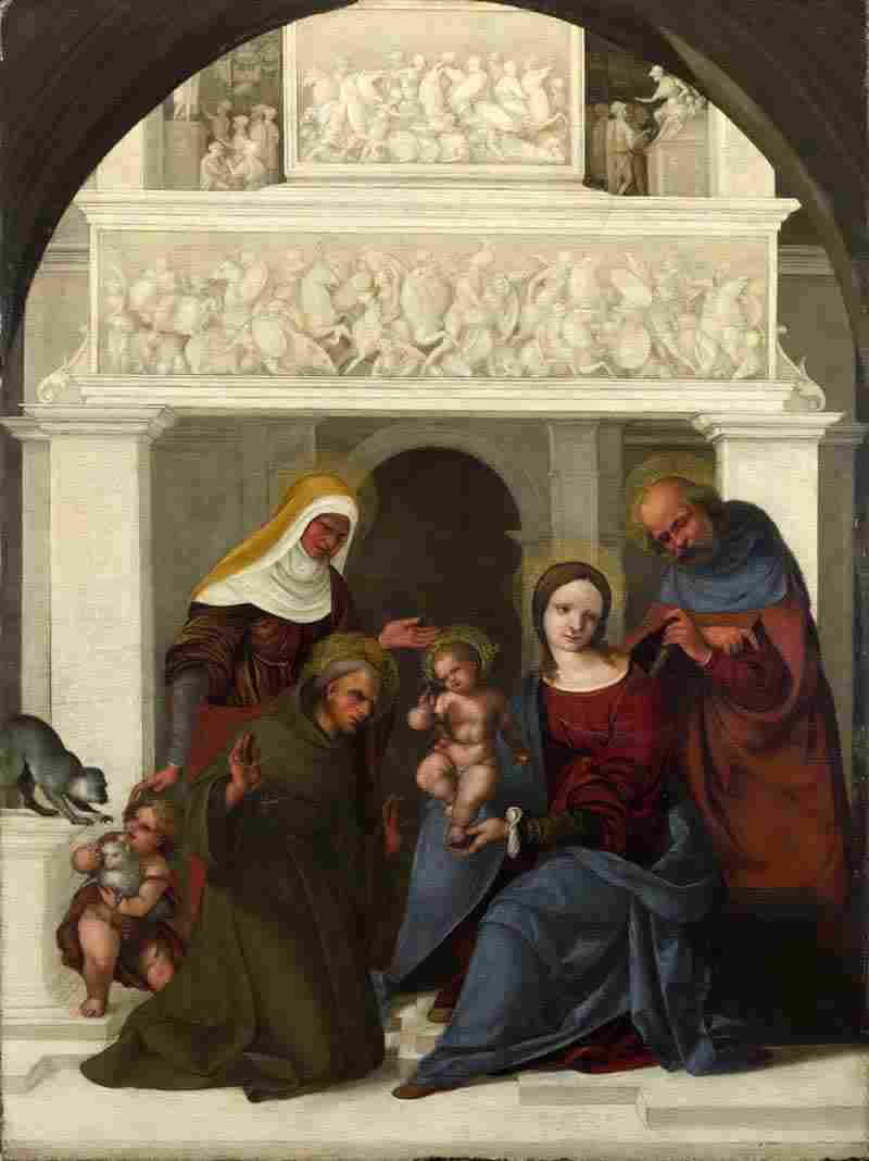 The Holy Family with Saint Francis. Lodovico Mazzolino
