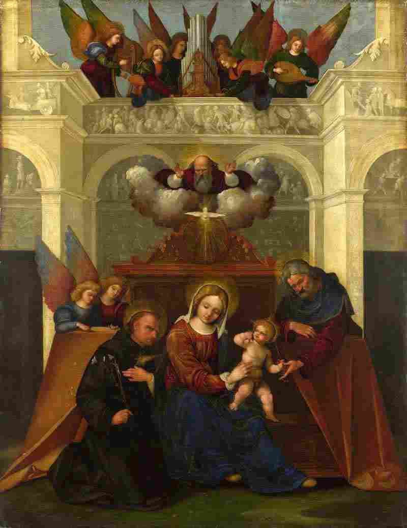 The Holy Family with Saint Nicholas of Tolentino. Lodovico Mazzolino