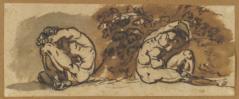 Two Studies of a Male Nude (Althaemenes) Hiding in a Bush. Nicolai Abraham Abildgaard