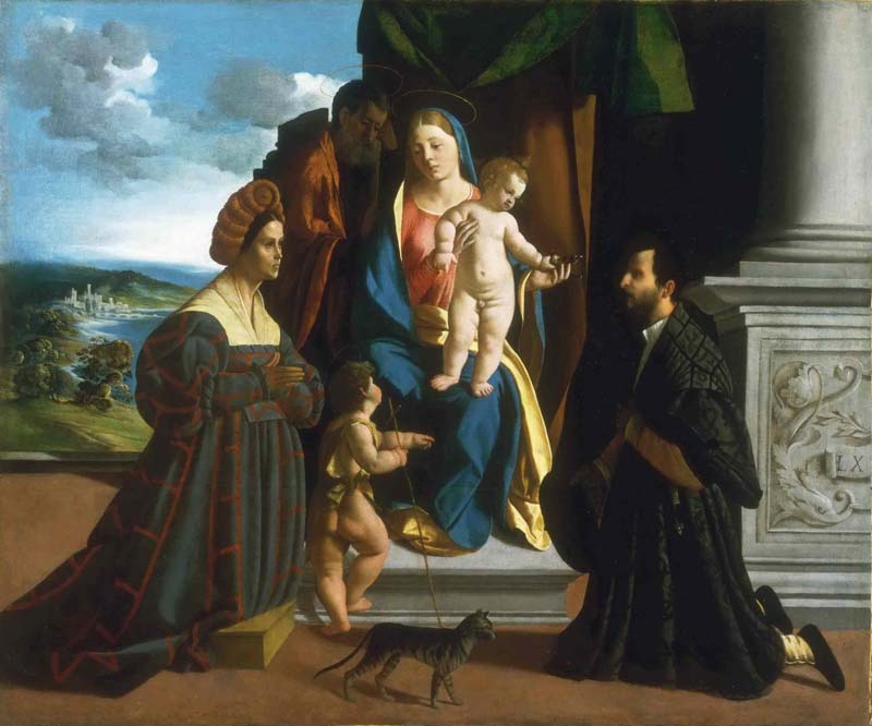 The Holy Family, with the Young Saint John the Baptist, a Cat, and Two Donors. Dosso Dossi