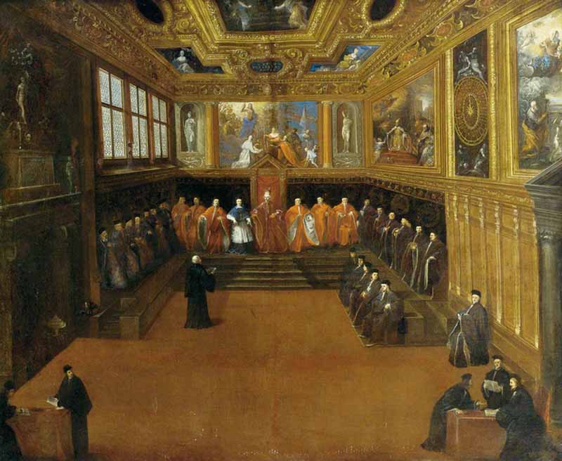 The Doge and Senators in the Sala del Collegio, Palazzo Ducale, Venice. Pietro Malombra