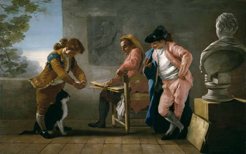 Drawing Study. Boys playing with a Cat. The Painter's Studio. Jose del Castillo
