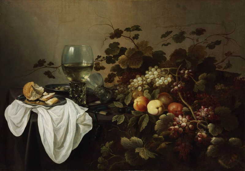 Still-Life with Fruit, Bread and Two Roemers. Roelof Koets