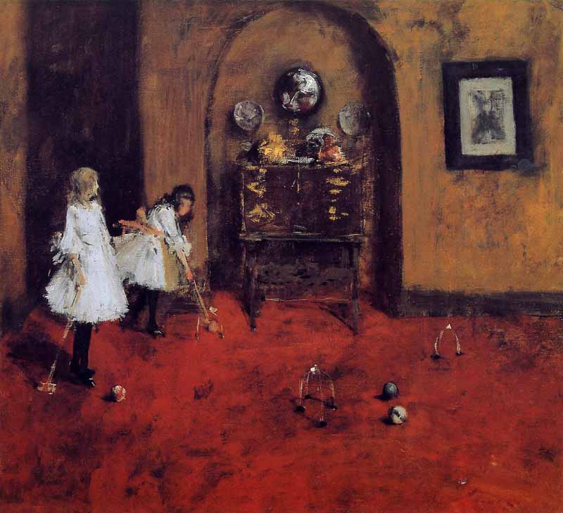 Children Playing Parlor Croquet (sketch), William Merritt Chase