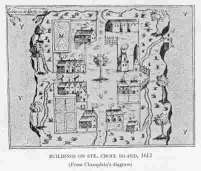 BUILDINGS ON STE. CROIX ISLAND, 1613 (From Champlain's diagram)