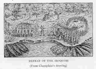 DEFEAT OF THE IROQUOIS (From Champlain's drawing)