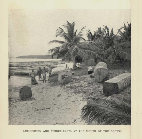LUMBERMEN AND TIMBER-RAFTS AT THE MOUTH OF THE OGOWE.