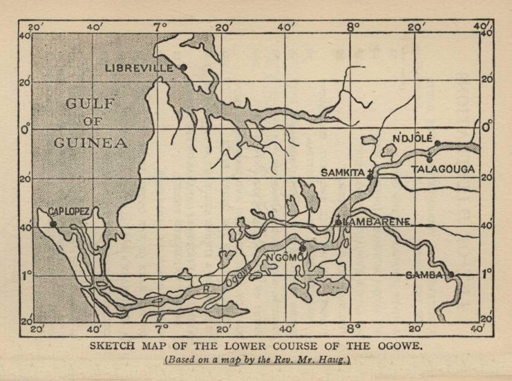 SKETCH MAP OF THE LOWER COURSE OF THE OGOWE. (Based on a map by the Rev. Mr. Haug.)