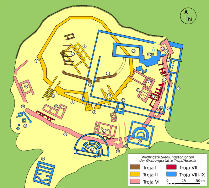 Plan der archäologischen Stätte von Troia