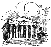 Het Theseüm, zoals dit er thans uitziet. (Een tempel te Athene, waar, zooals de legende luidt, de overblijfselen van Theseus zijn begraven.)