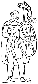 Scythische krijgsman met zwaard en schild.