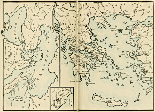 Maps of Greece, the Mediterranean area, and Rome