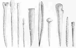 Nos. 92-101. Ivory Pins, Needles, &c., from the Lowest Stratum (11-15 M.).