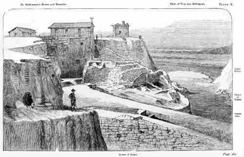 Dr. Schliemann’s Houses and Magazine. Plain of Troy and Hellespont. Tower of Ilium. Page 287. THE TOWER OF ILIUM, SCÆAN GATE, AND PALACE OF PRIAM. Looking North along the cutting through the whole Hill.