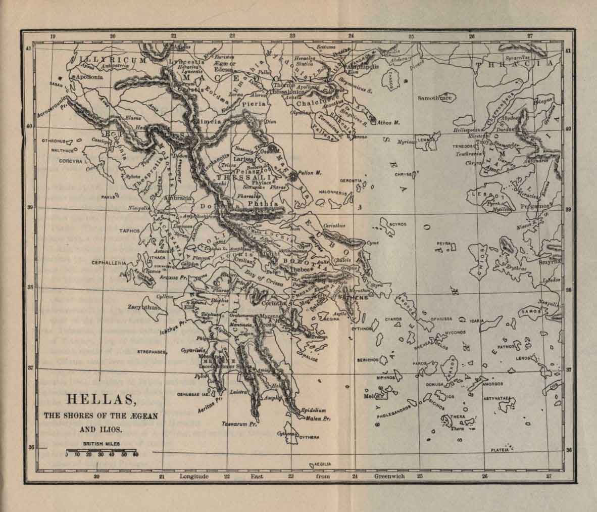 Map--HELLAS, THE SHORES OF THE ÆGEAN AND ILIOS.