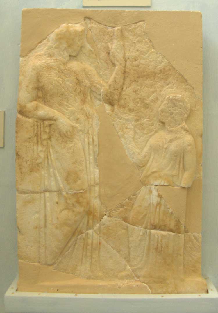 Votive relief representing Artemis Locheia and a worshipper 420-410 BC