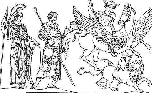 Athena, Iobates, Bellerophon and the Chimaira