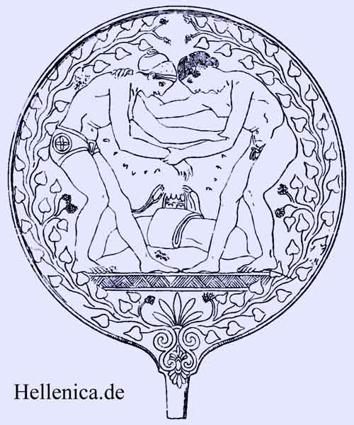 Peleus und Atalante, etruskischer Spiegel