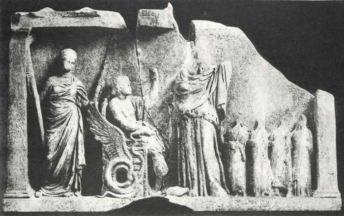Triptolemos seated, Relief, Eleusis