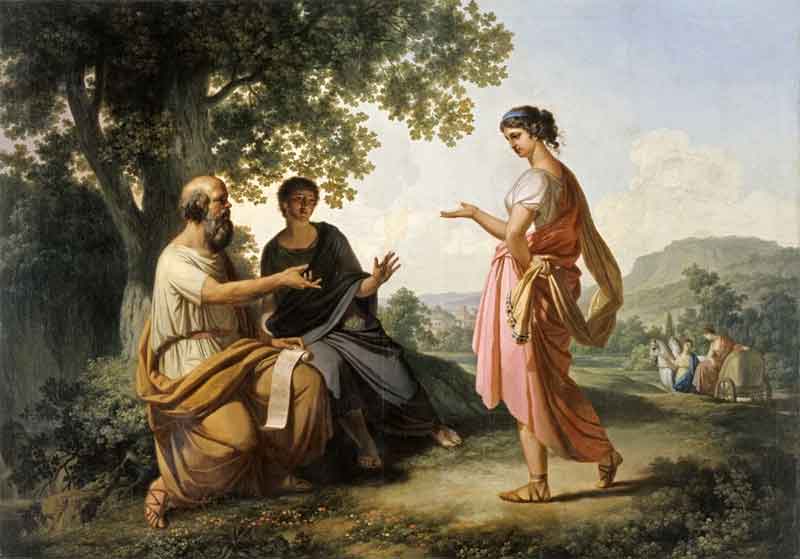 Ο Σωκράτης και ένας μαθητής του συνομιλούν με τη Διοτίμα