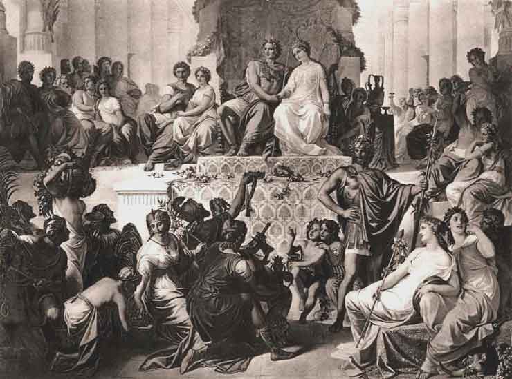 Alexander und Stateira sowie Hephaistion und Drypetis während der Massenhochzeit von Susa