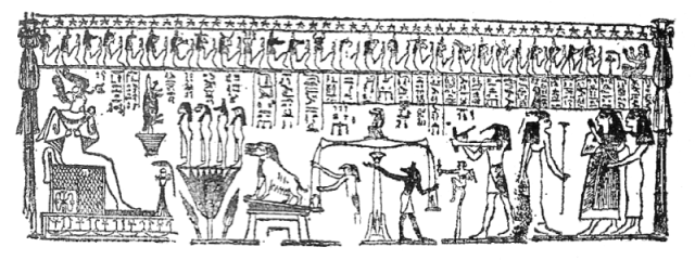 WEIGHING THE HEART IN THE JUDGMENT HALL OF OSIRIS.