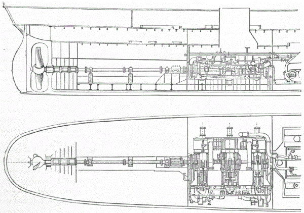 SECTION AND PLAN OF THE STERN OF A SCREW STEAMER
