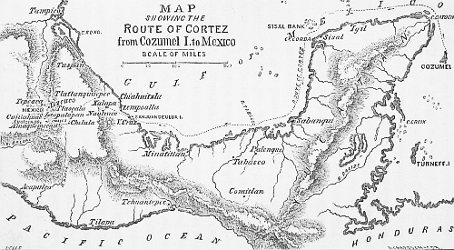 MAP SHOWING THE Route of Cortez from Cozumel I. to Mexico.